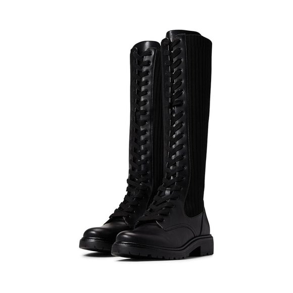 Sam Edelman Boots Lila Black Ribbed Leather Knee High Lace Up Boot